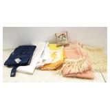 Group linens incl. patchwork baby quilt, mohair,