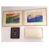 4 framed original, etc. artworks - largest 19" x