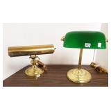 Brass piano lamp & bankers style lamp