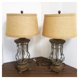 2 iron & wood table lamps with shades