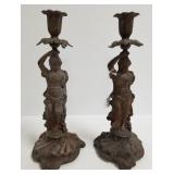 2 antique metal figural candlesticks - 12 1/2"H