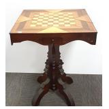Carved & inlaid game table - 24" x 24" x 32"H