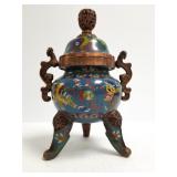 Antique cloisonne & copper censer - 12"H x 6"