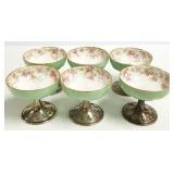 6 hallmarked sterling silver base porcelain