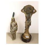 2 metal Native American motif figures - one is