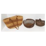 2 Native American style woven bags and basket (as