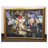 Framed oil on canvas - horses & figures - 42" x