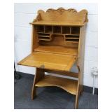 Antique oak drop front desk - 28"W x 49"H x 13"D