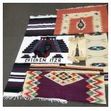 4 Southwest style woven blankets & pair beaded