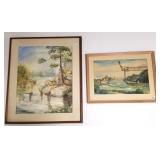 2 framed watercolors- 1 signed Miriam Arneson & 1