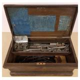 Antique tool box of Jos. Hager with tools and