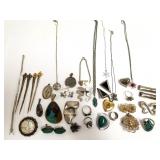 Group unsorted estate sterling, etc. jewelry