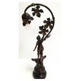 Signed Germany Art Nouveau lady on bird lamp w/