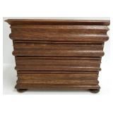 Oak 4 drawer antique jewelry box w/ bun feet &