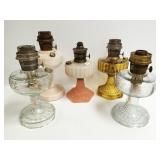 5 Aladdin oil lamps - 3 with colored bases