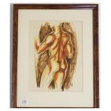 Signed 1955 framed painting of a figure - 15" x