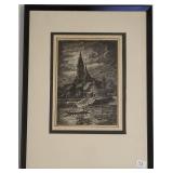 Framed signed 1922 pen & ink drawing - 13" x 17"