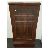 Built in pine book case with mullion front door -
