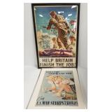2 framed WWII posters - Help Britain and U.S. War