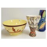 3 pottery items, artist initialed Boch, English