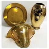 3 brass items - German Ikora vase, sconce &