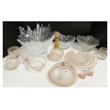 Group signed pink glass partial set & 3 matching