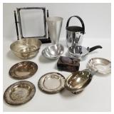 Group metal items - silverplate, Deco frame, etc.