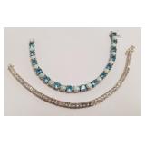 2 sterling silver bracelets - one with synthetic &