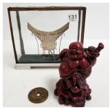 Asian silver filigree miniature building in case,