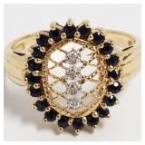 10k filigree sapphire & diamond ring size 8 - 4.0