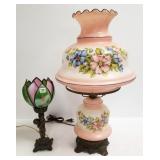 2 lamps - 1 metal figural with glass shade - 14"H