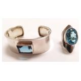 2 sterling silver items - ring and cuff bracelet