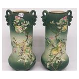 2 antique 14" Japanese Satsuma vases with raised