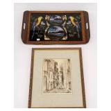 Deco tray (as seen) & signed New Orleans artwork