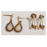 2- pair 14k gold earrings- 1 w/ diamond & 1 w/