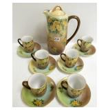 Handpainted chocolate pot & 6 cups & saucers