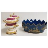 2 antique porcelain condiment covered bowls - 1