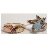 2 gold rings - 14K white gold set with opal
