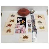 Group of pinbacks, sports cards, autographed NFL