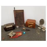 Group including 2 vintage radios, cyclone seeder -