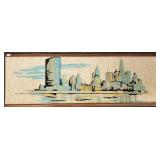 Mid-century modern framed modern skyline textile