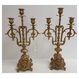 Pair of ornate bronze candelabra
