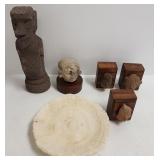 Group of ancient pottery artifacts, pottery head &