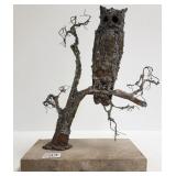 Copper, etc. 9" owl sculpture on stone base