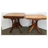 2 carved walnut Victorian lamp tables - largest