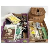 Vintage, etc. fishing lures, reels & a wicker