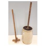 Small salt glaze butter churn with cover & extra