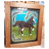 Huge horse motif stained glass window in heavy