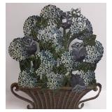 Painted flower basket iron fire screen - 24" x