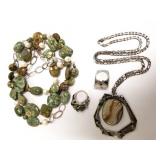 4 sterling jewelry items - two modern necklaces -